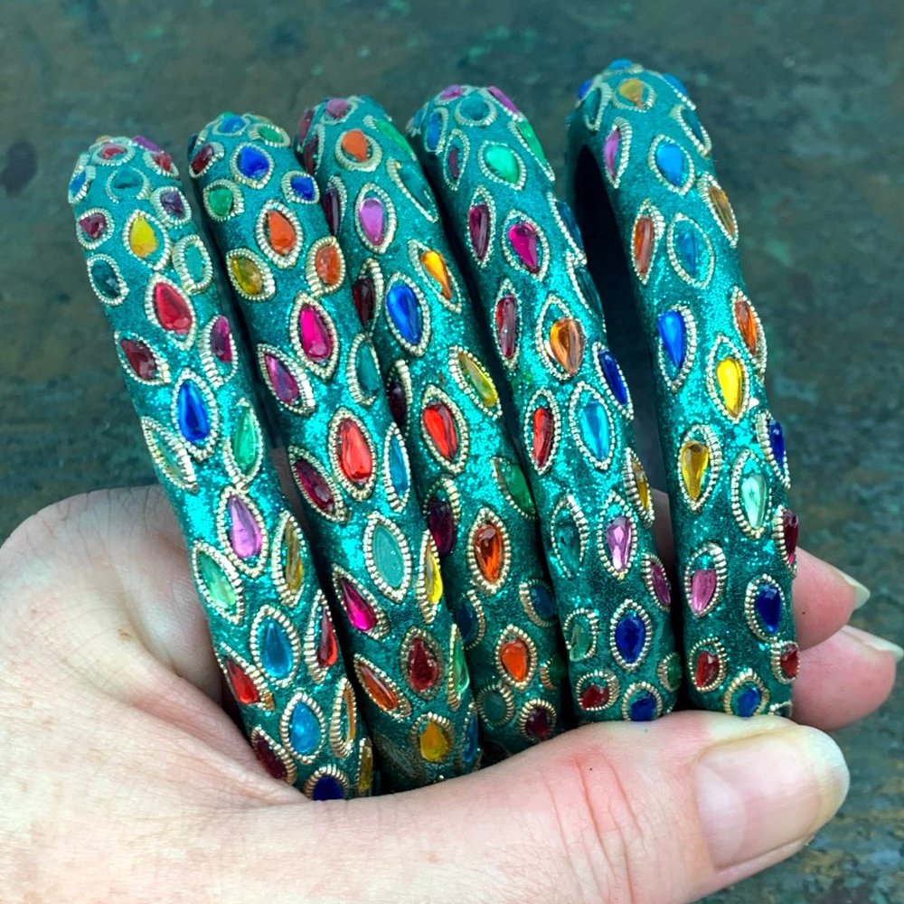 5 Turquoise Indian Bangles